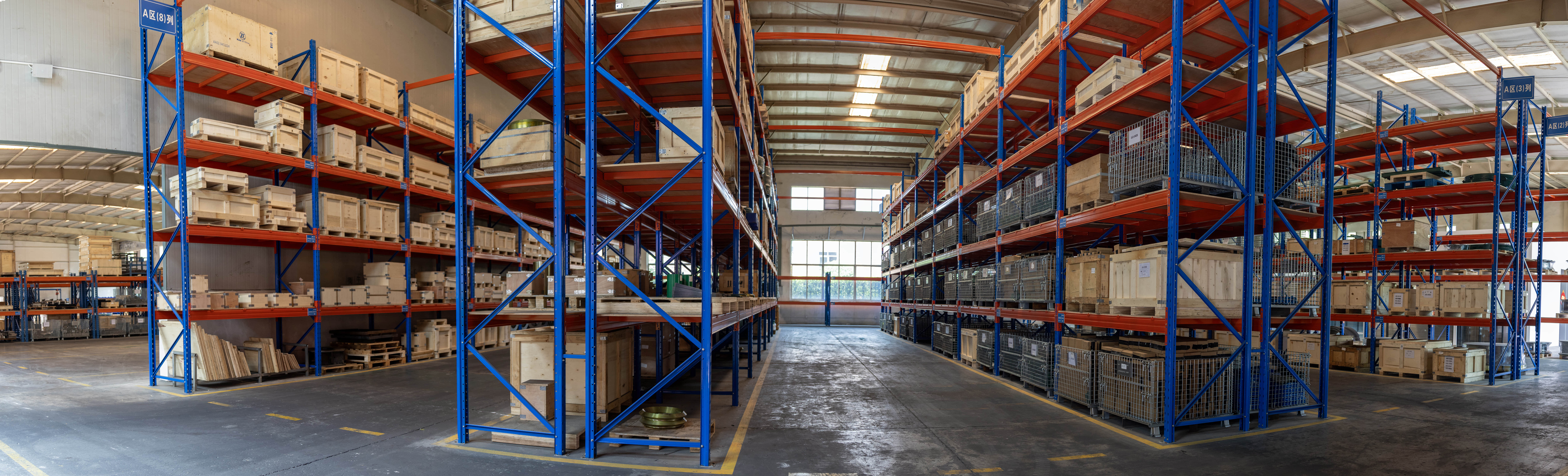 Finished castings and crates on warehouse racking