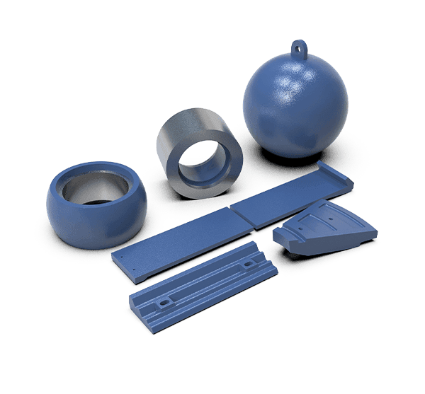 GUBT custom castings including wrecking balls, non-magnetic steel, roller shells, and ball mill liners