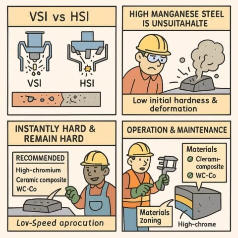 Comparison and Wear Material Selection for VSI ROS and HSI Impact Crushers
