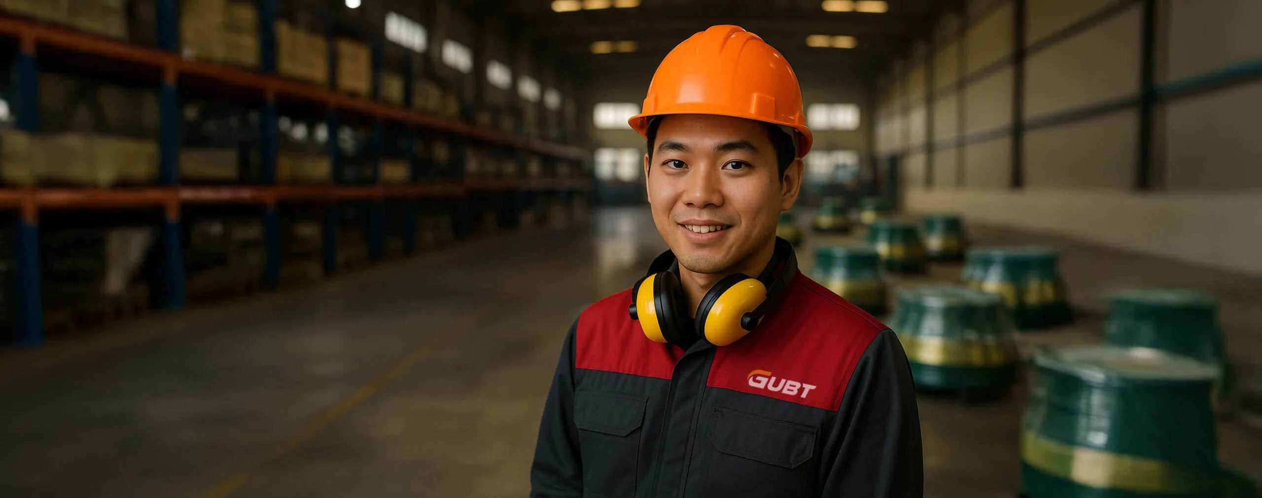 gubt engineer with factory as background